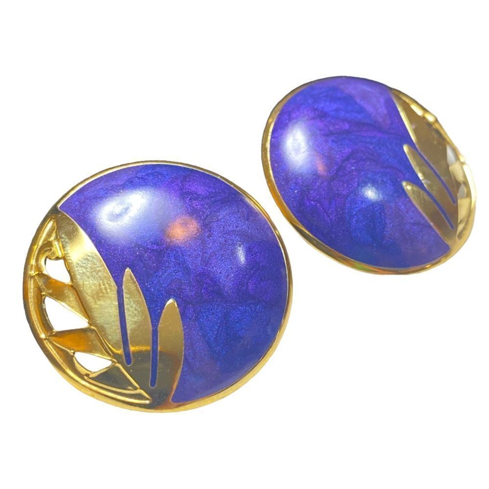 Vintage 80’s Berébi Gold And Purple Enamel Earrings - Picture 9 of 10